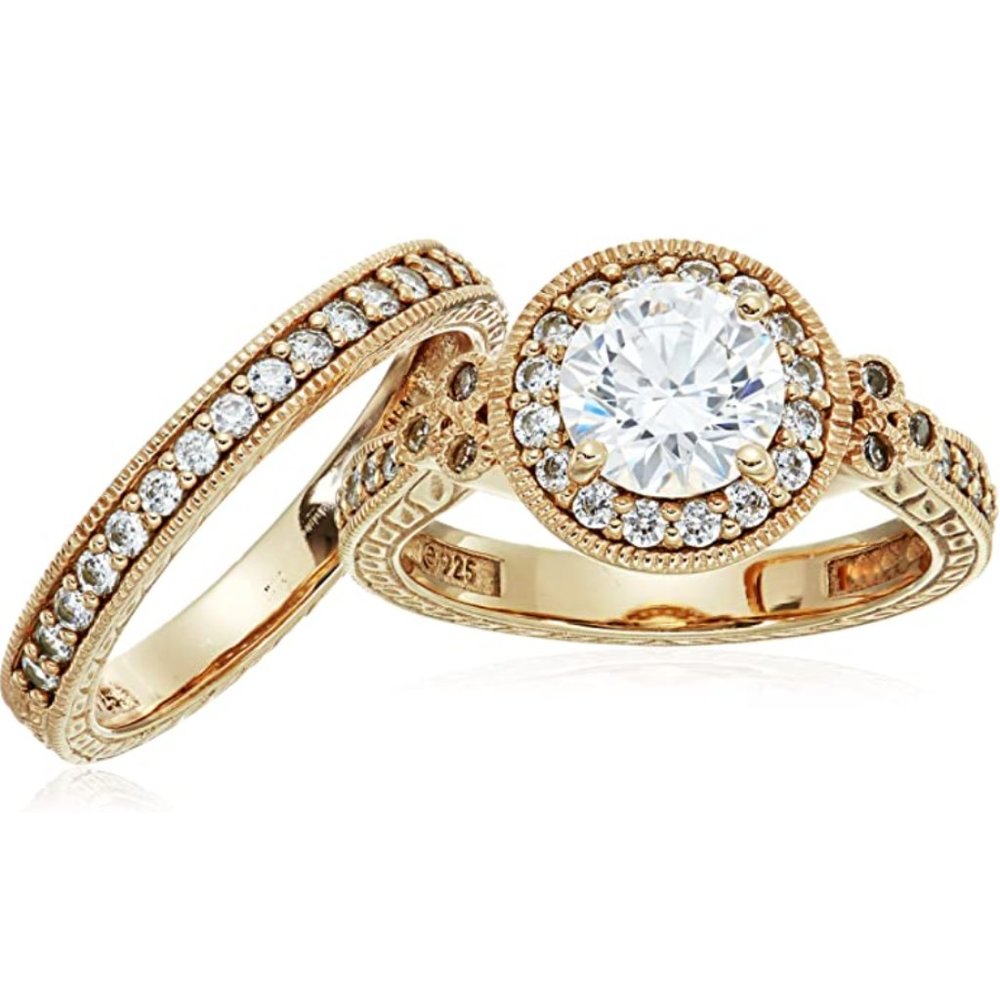 Classic Style Gold And Diamond Ring Gold platted over Sterling - Picture 3 of 5